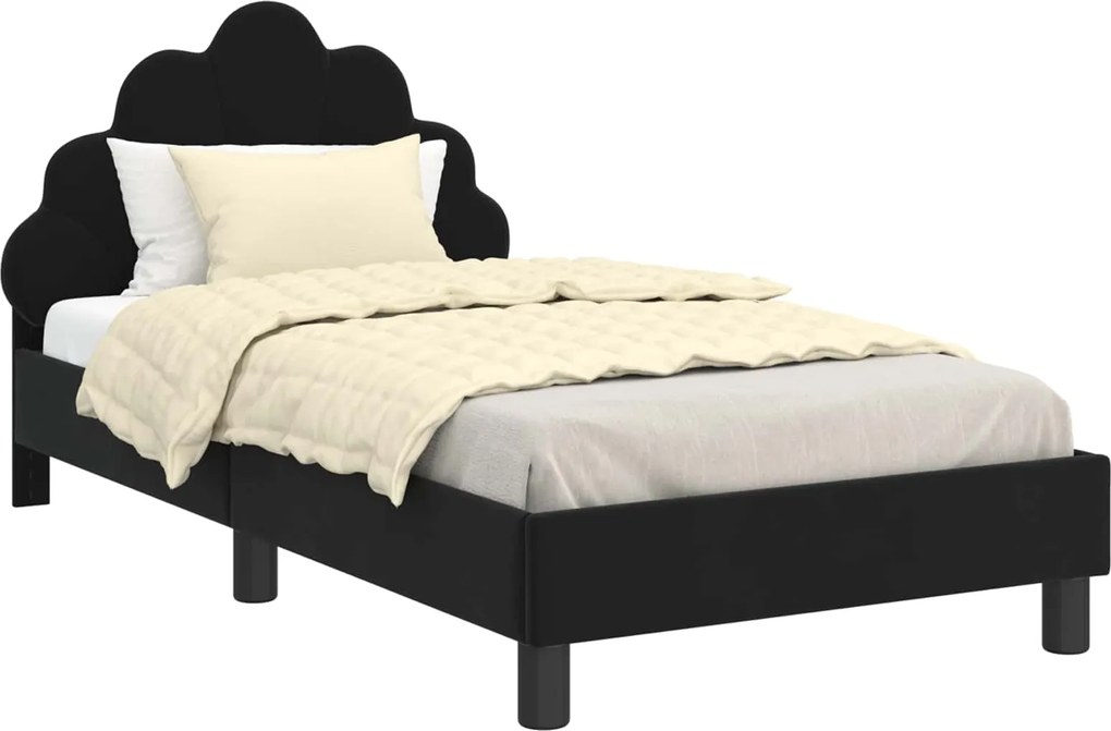vidaXL Gyerekágy kerettel fejtámlával Fekete 80 x 160 cm Bársony
