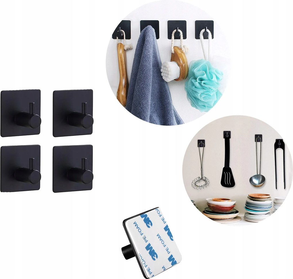 Törölközőtartó Törlőkendő Fúrás Nélkül Szalag Fekete 4 Db