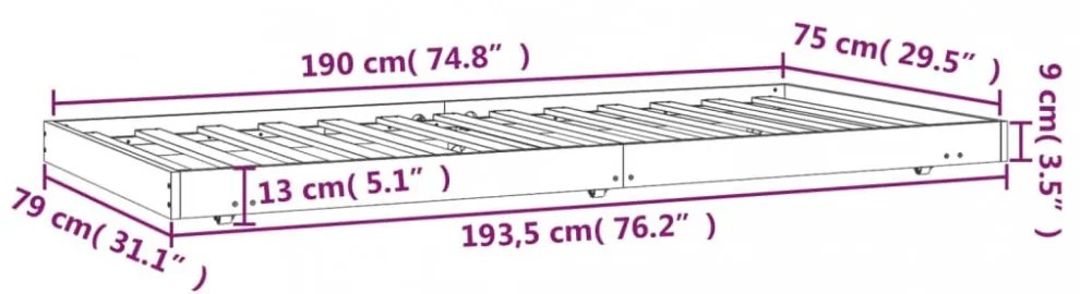 fekete tömör fenyőfa ágykeret 75 x 190 cm