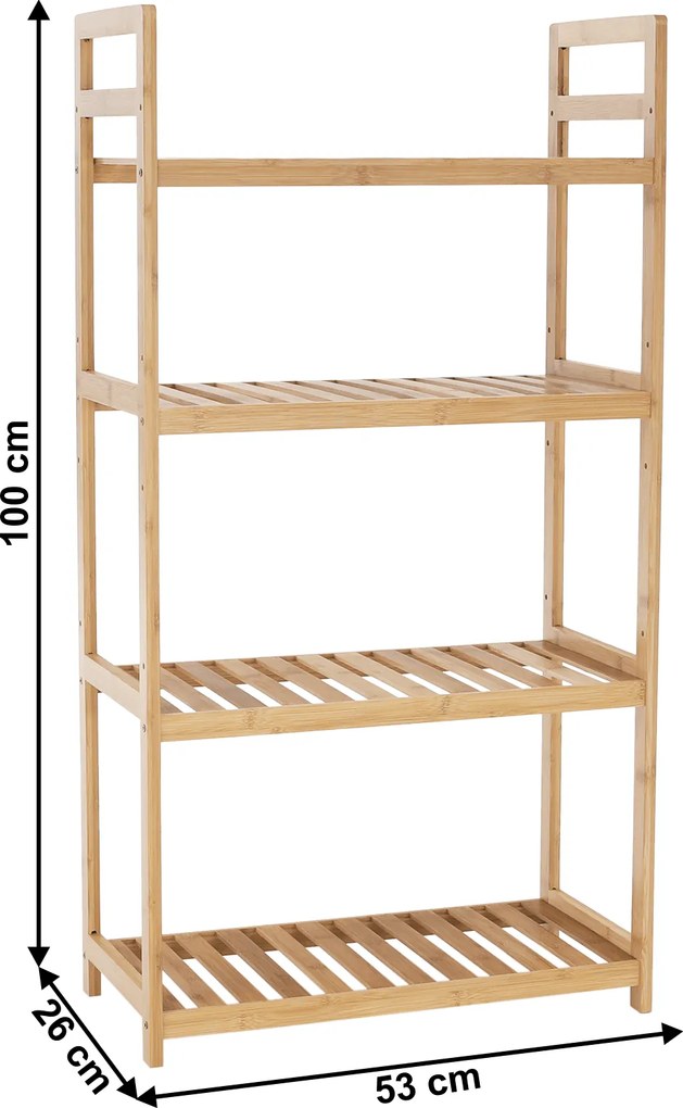 4 polcos polcállvány, természetes bambusz, FIORE TYP 2