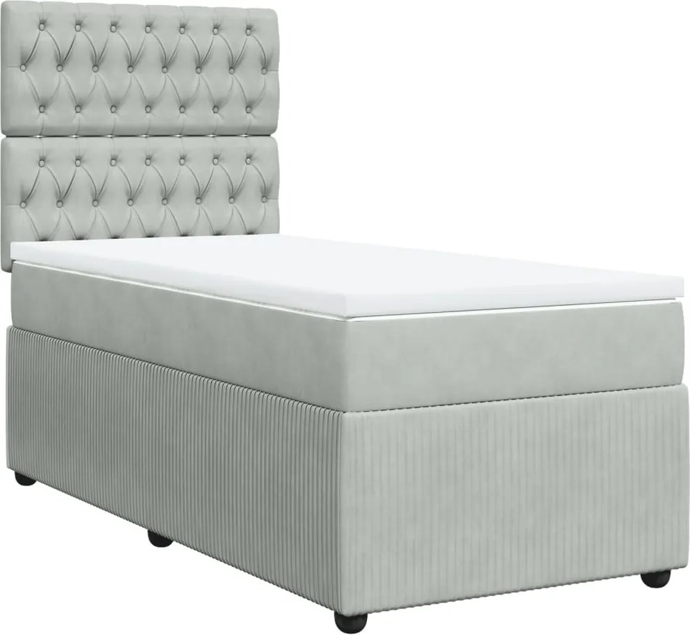 vidaXL világosszürke bársony rugós ágy matraccal 90x190 cm