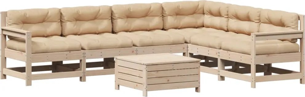 vidaXL 7 részes tömör fenyőfa kerti ülőgarnitúra párnával