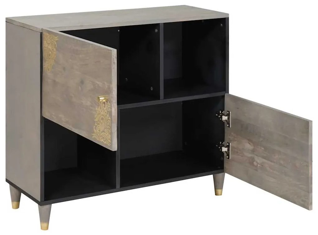 Széf polcokkal Szürke és Arany 80 x 33.5 x 75 cm Tömör mangófa