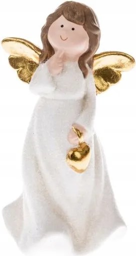 Angyalka figura karácsonyra aranyozott szárnyakkal és szívecskével Nagy angyal