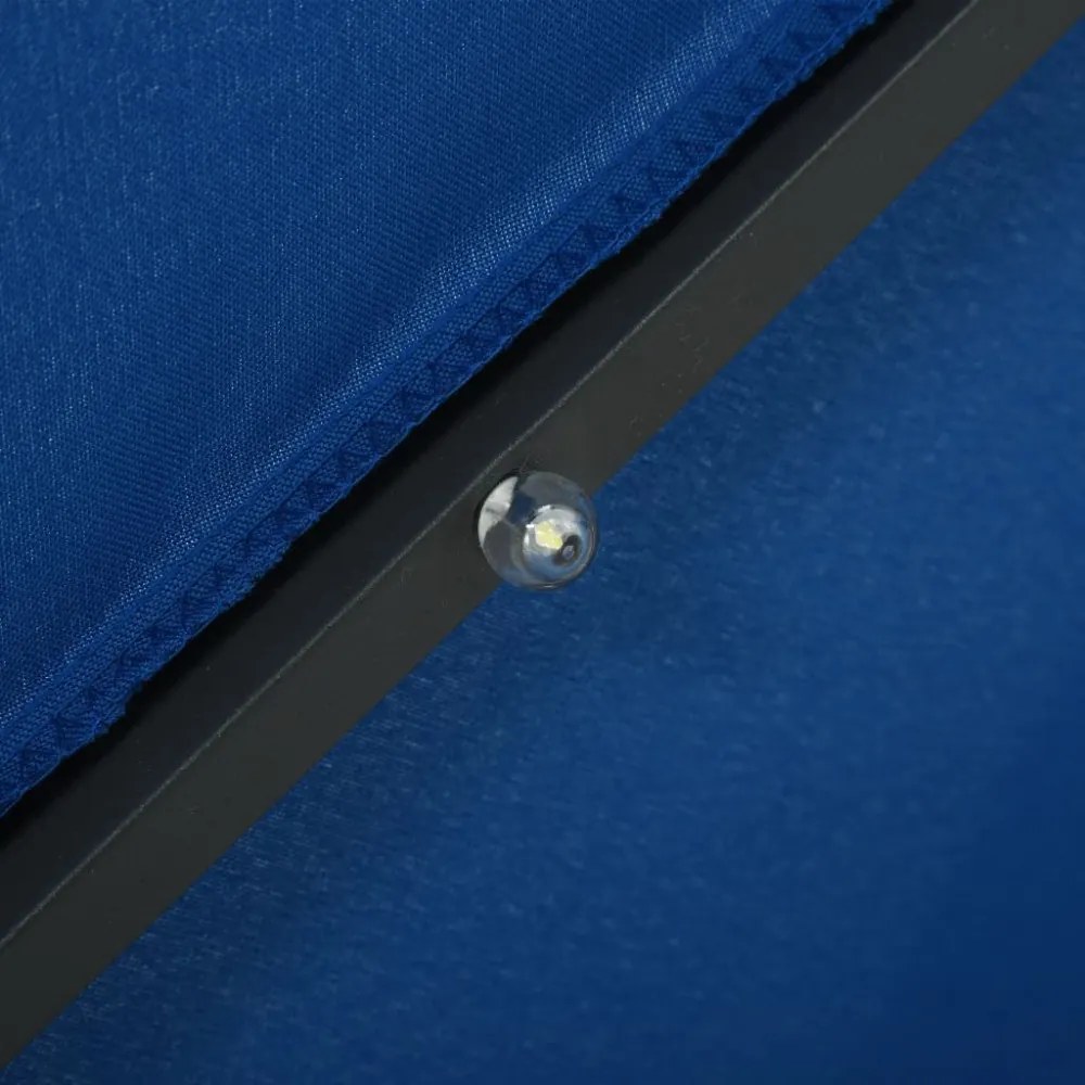 azúrkék konzolos napernyő LED-fényekkel és acélrúddal 300 cm