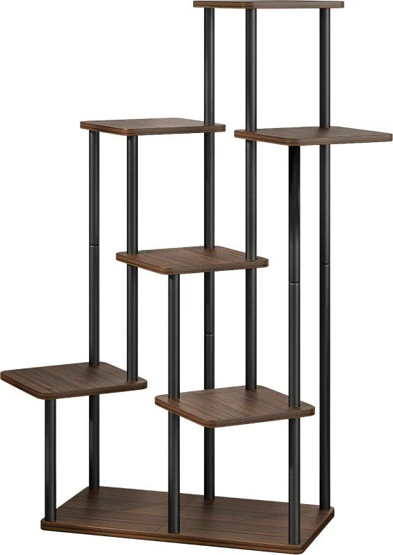 Fém virágállvány, fekete/rusztikus fa, ADITE TYP 2