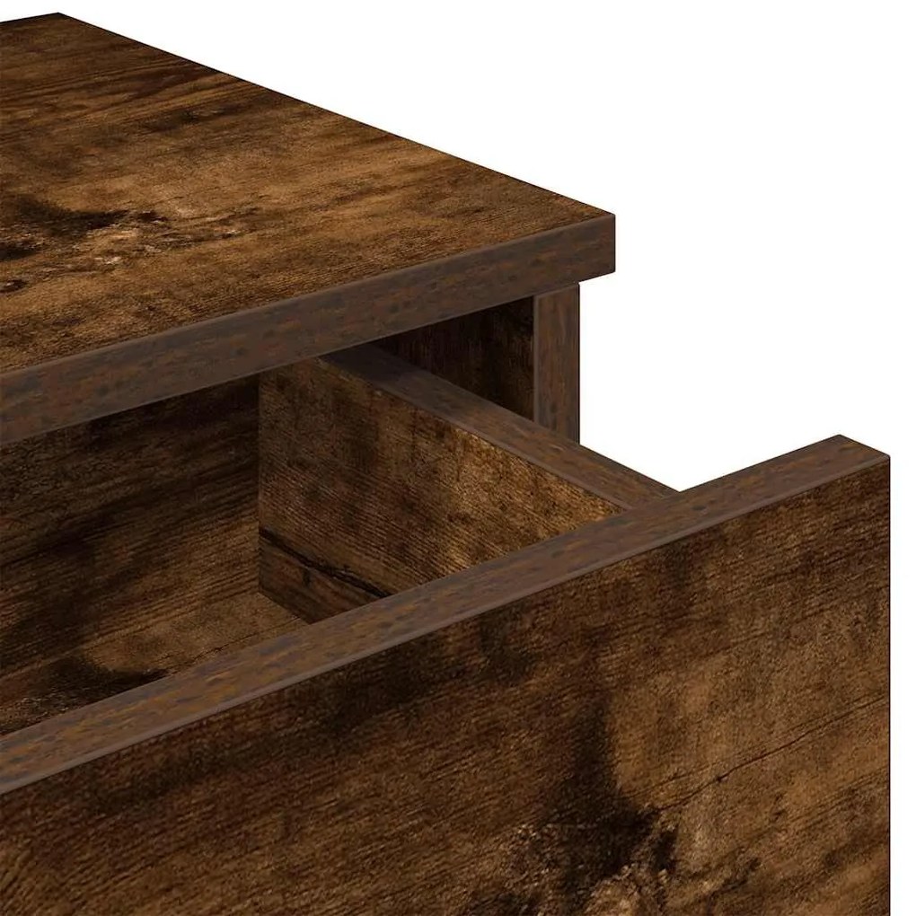 füstölt tölgy szerelt fa falipolc fiókokkal 100 x 37,5 x 19 cm