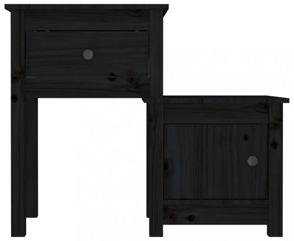 2 darab fekete tömör fenyőfa éjjeliszekrény 79,5 x 38 x 65,5 cm