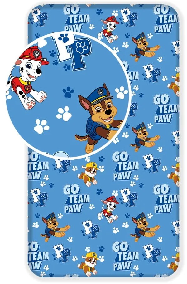 Kék gumis pamut gyerek lepedő 90x200 cm Paw Patrol – Jerry Fabrics
