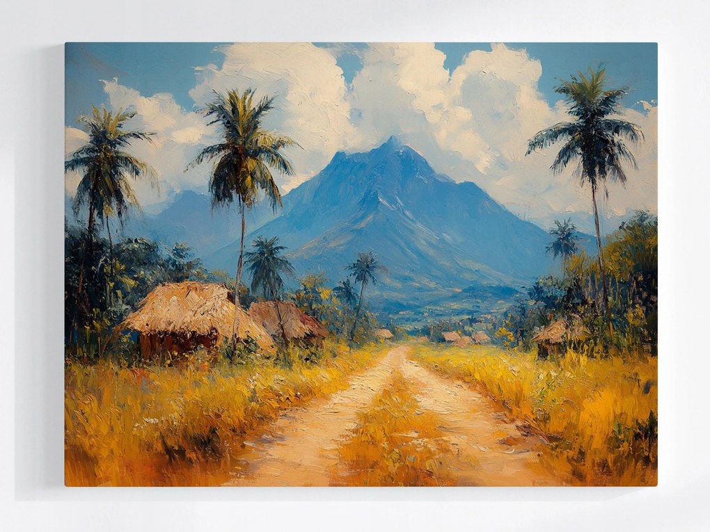 Vászonkép Canvas Afrika Falu Kunyhók Pálmafák Hegyi Út 80x60