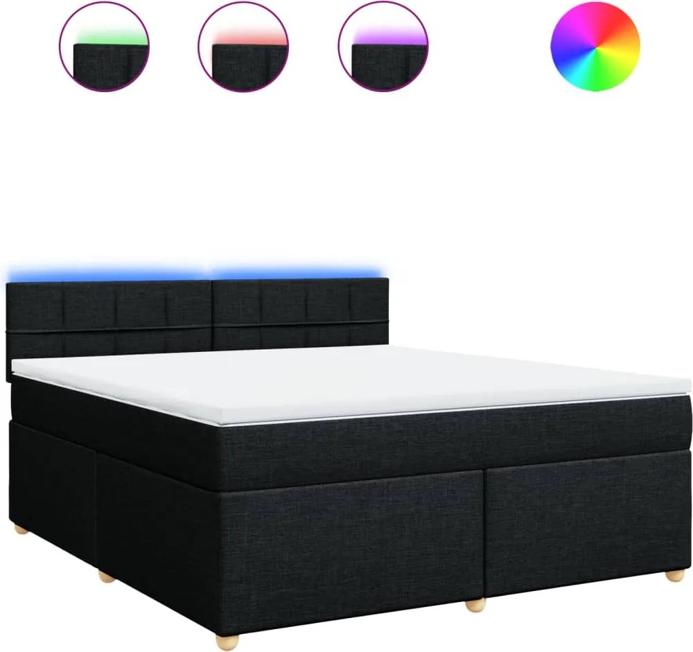 vidaXL fekete szövet rugós ágy matraccal 180 x 200 cm