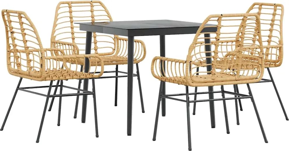 vidaXL 5 észes barna polyrattan üveg kerti étkezőgarnitúra