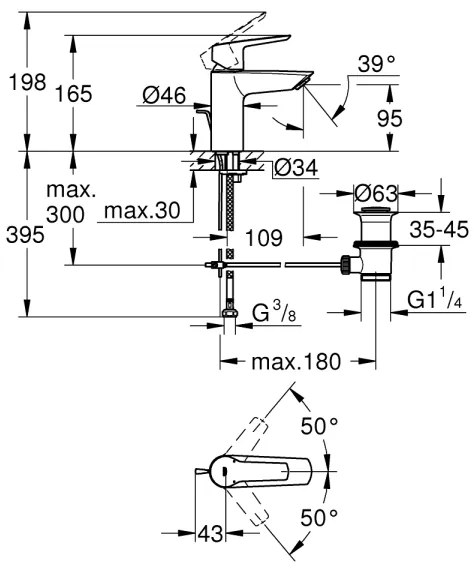 GROHE 242092432 - Mosdócsaptelep QUICKFIX START 165 mm fekete