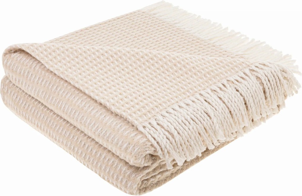 Pamut akril takaró 150x200 Check pléd bézs rojtokkal