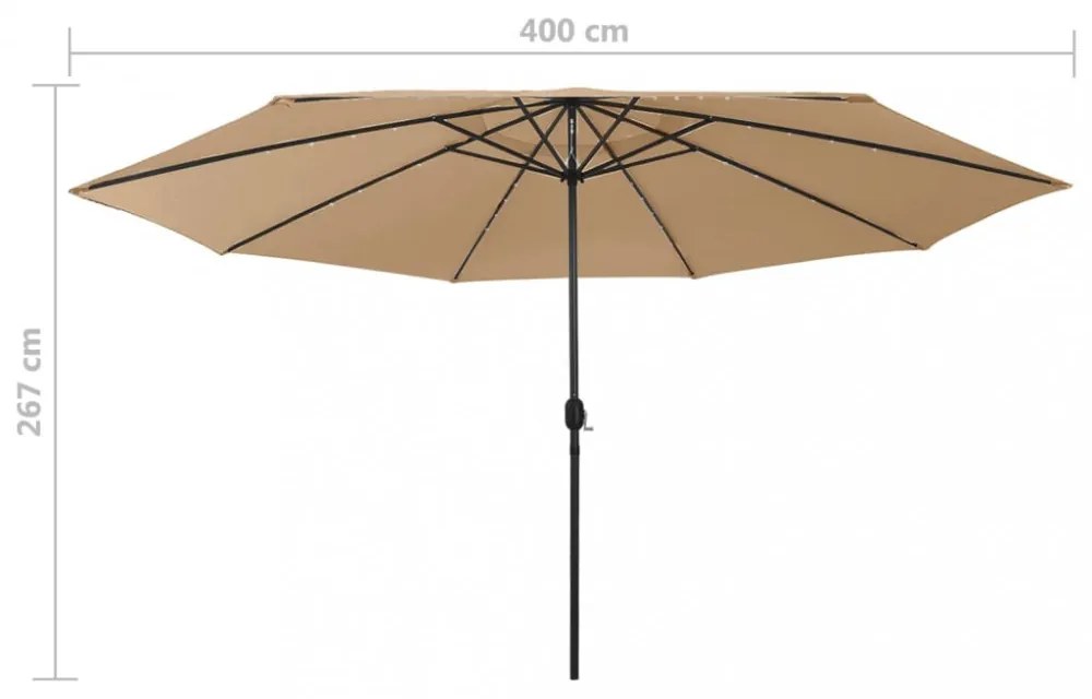 tópszínű kültéri napernyő LED-fényekkel és fémrúddal 400 cm