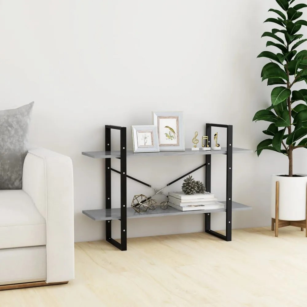 kétszintes betonszürke szerelt fa könyvszekrény 100x30x70 cm