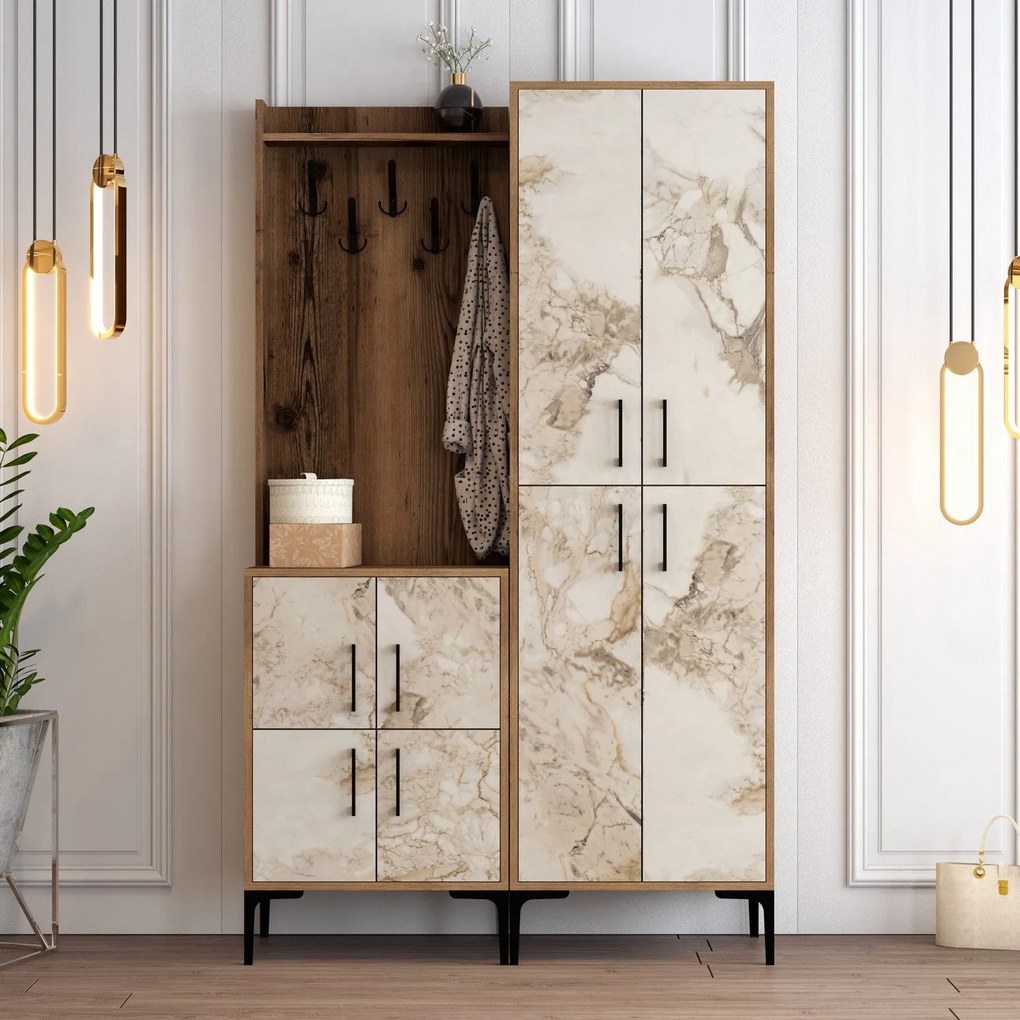 Előszobafal Berlin BA - Diós, Fehér Marble