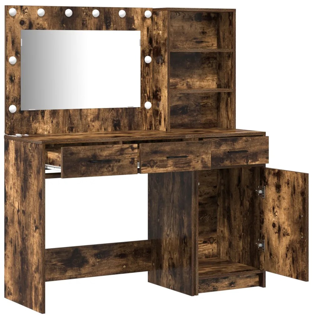 vidaXL Öltözködőasztal tükör lámpákkal fiókkal 2 pcs Barna Faanyag