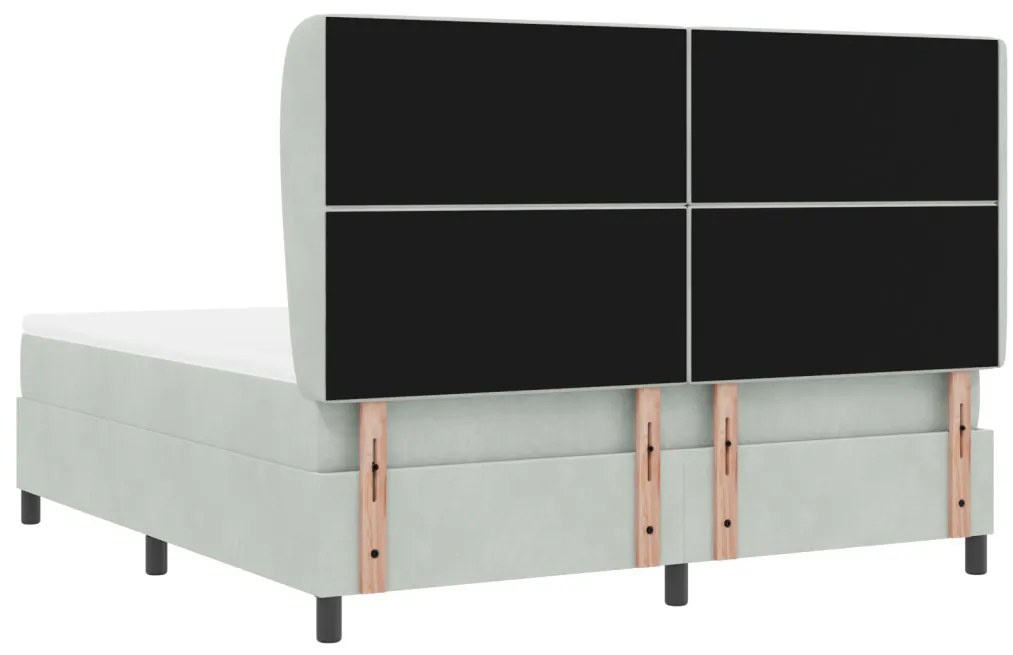 Boxspring Ágy Matracal - Világosszürke, 180x200 cm, Bársony