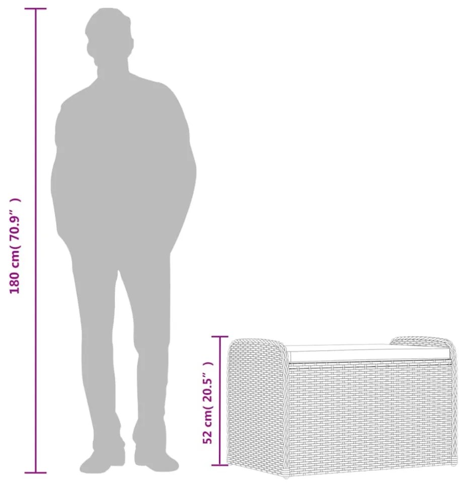 szürke polyrattan tárolópad párnával 80 x 51 x 52 cm