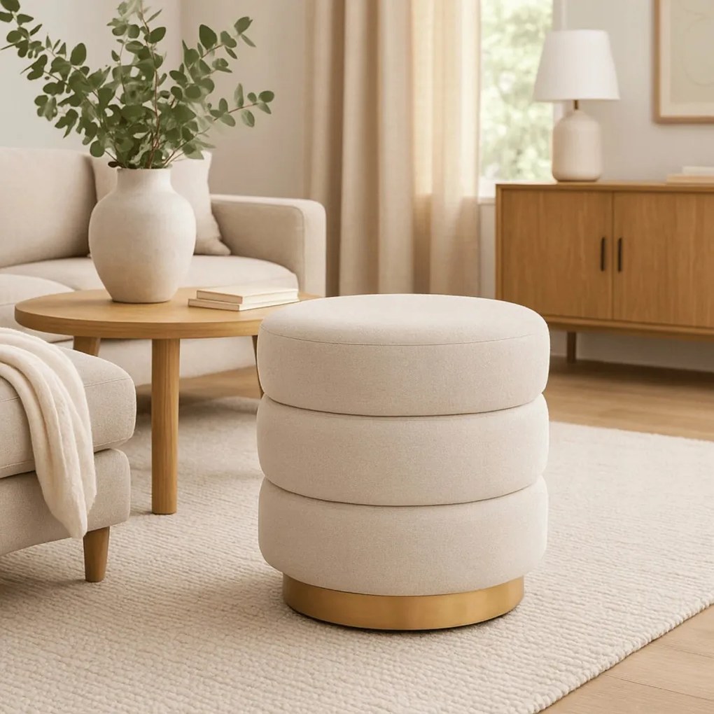 Bézs kárpitozott puff AURA