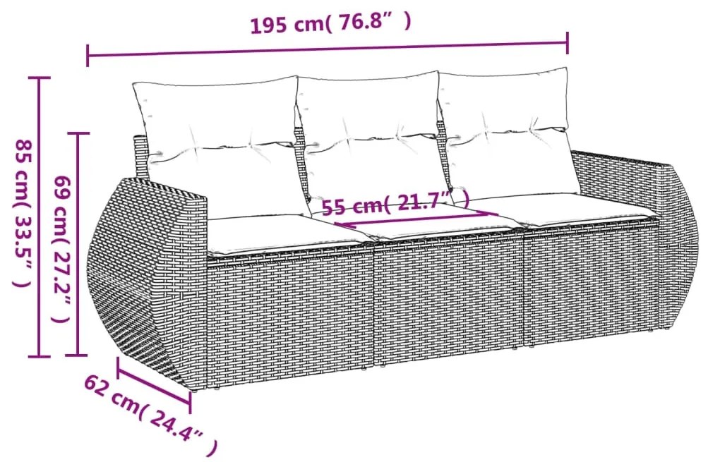 3 részes szürke polyrattan kerti ülőgarnitúra párnákkal