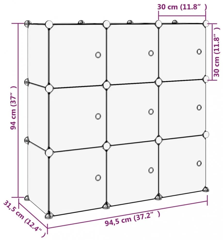 átlátszó PP tárolókocka-rendszerező 9 kockával és ajtókkal