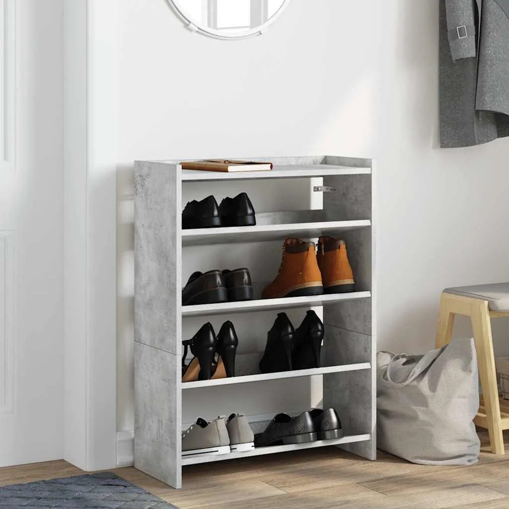 betonszürke szerelt fa cipőtartó 60x25x62 cm