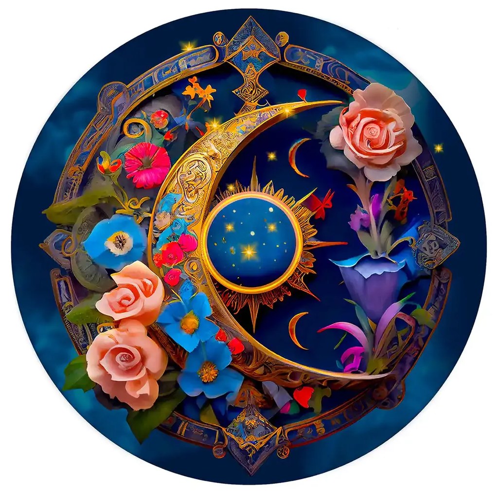Virágos hold fa puzzle