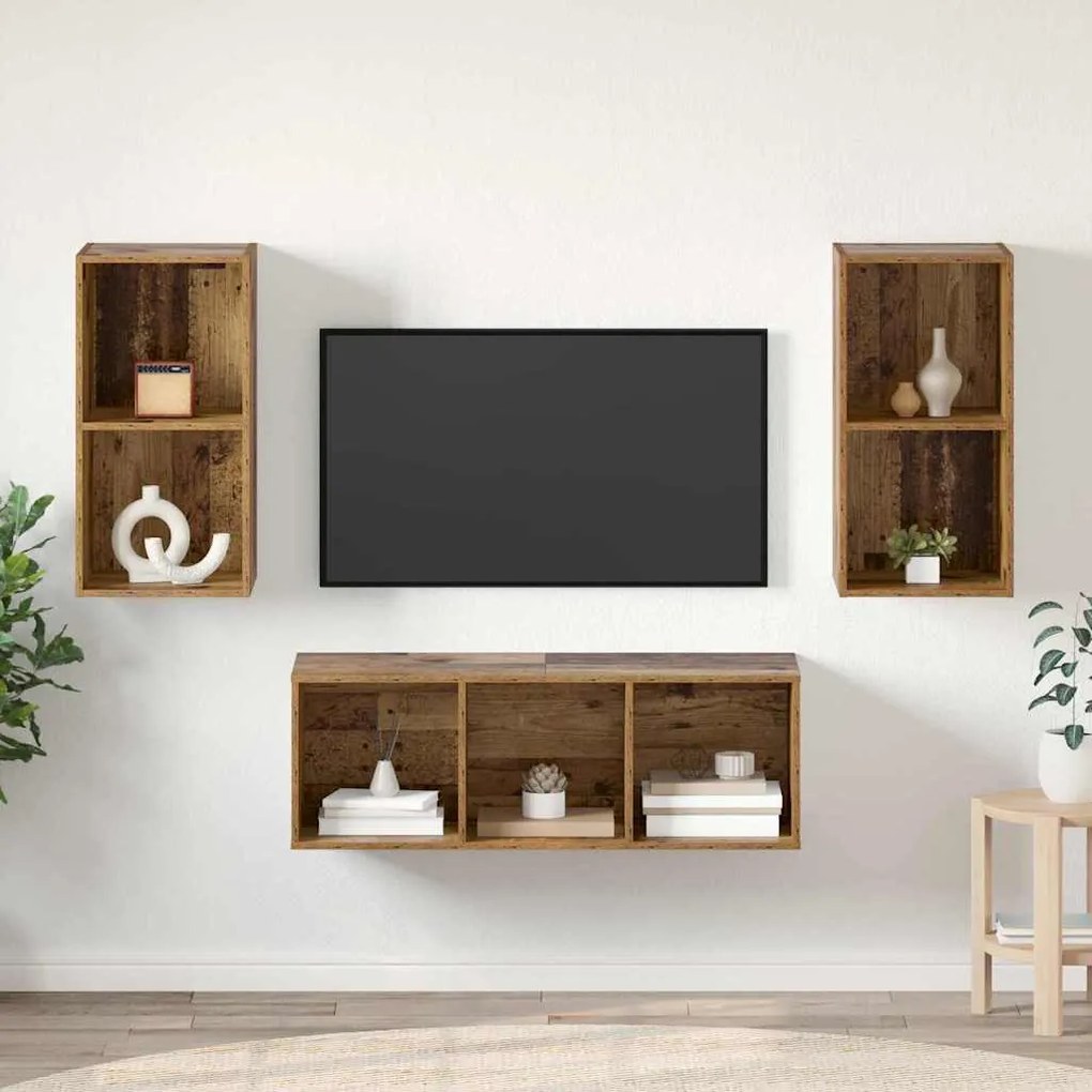 TV Szekrény Szett 3 pcs Régi fa 37 x 37 x 107 cm Faanyag