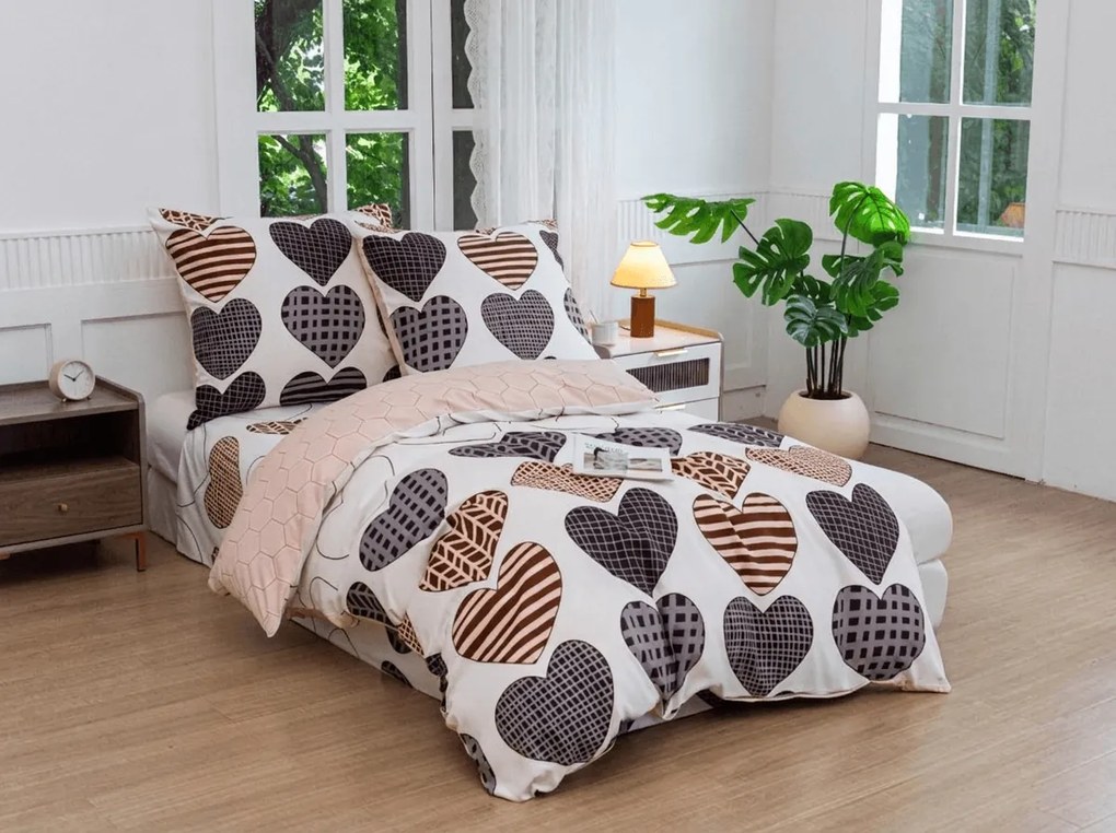 Flanel mikroszálas ágynemű STRIPE HEART színes Ágyneműhuzat mérete: 70 x 90 cm | 140 x 200 cm