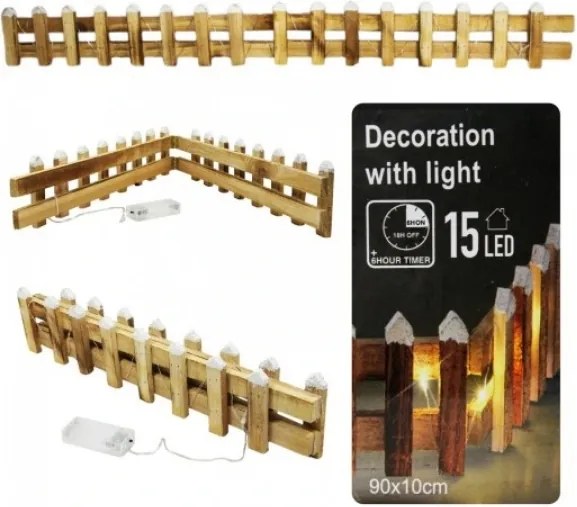 Fából készült kerítés led lámpákkal fény dekoráció