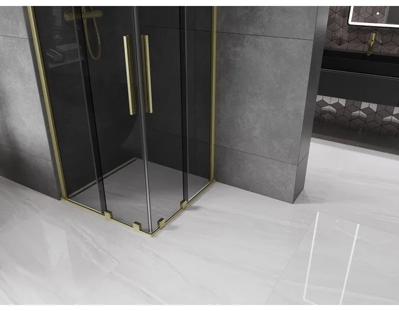 Mexen Velar Duo, zuhanykabin tolóajtóval 90 x 90 cm, 8mm szürke üveg, arany matt, 871-090-090-42-55
