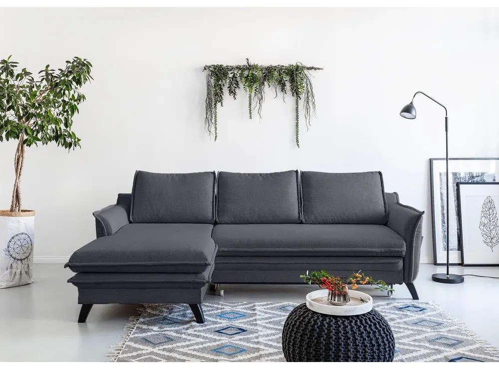 Charming Charlie antracit kinyitható sarokkanapé, bal oldali - Miuform