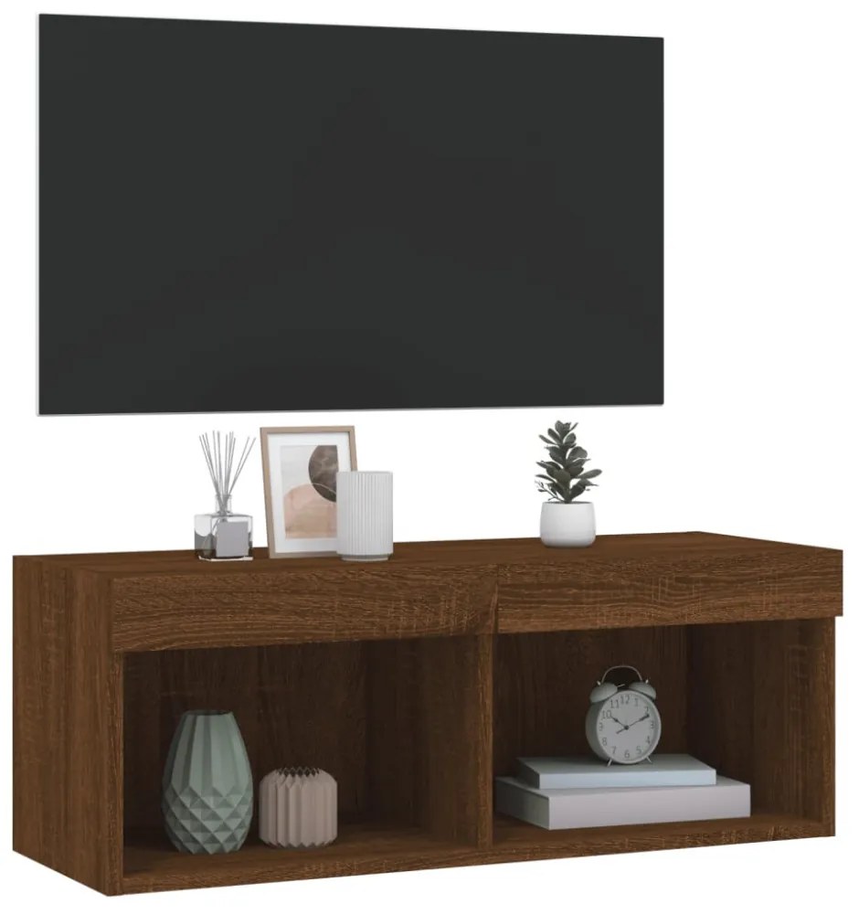 barna tölgy színű TV-szekrény LED-világítással 80 x 30 x 30 cm