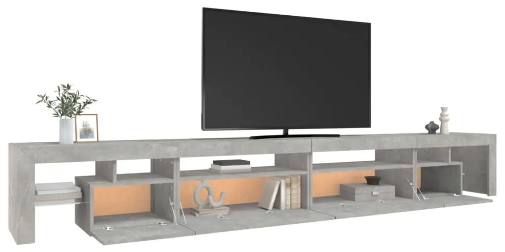 betonszürke TV-szekrény LED-lámpákkal 290x36,5x40 cm