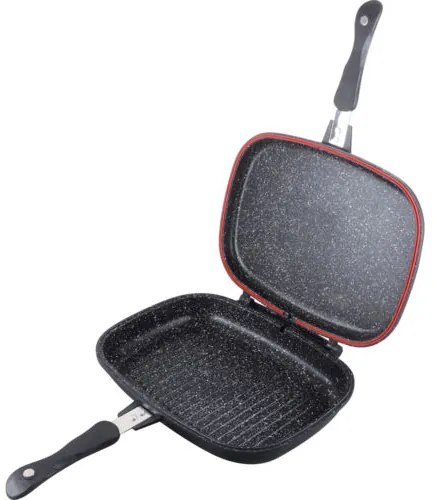 Berlinger Haus Granit Diamond Line dupla grill serpenyő márvány bevonattal, nagy, fekete/narancssárga