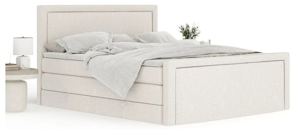 Bézs ágyneműtartós boxspring ágy 160x200 cm Lavenda – Maison de Rêve