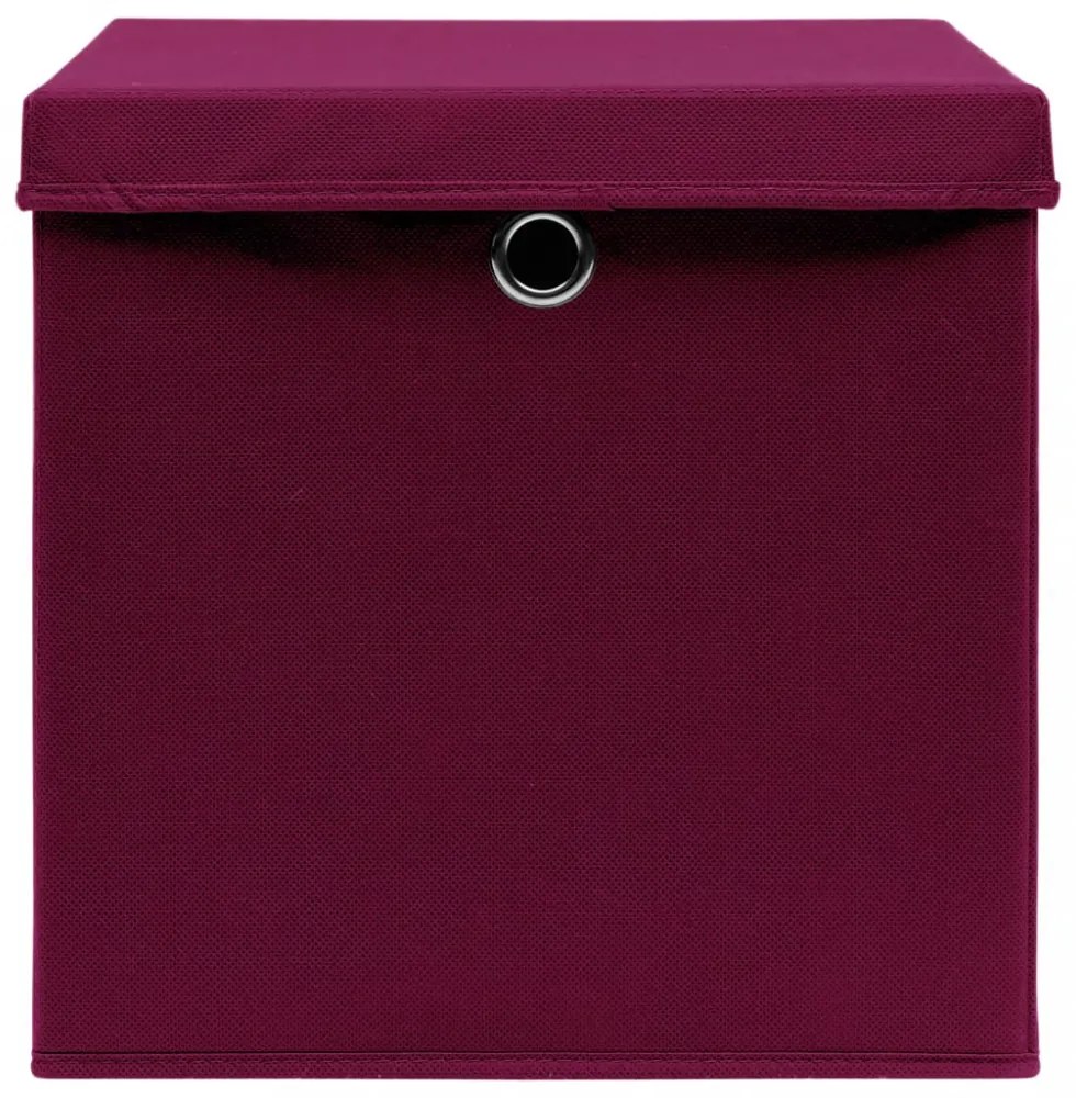 10 db sötétpiros szövet tárolódoboz fedéllel 32 x 32 x 32 cm