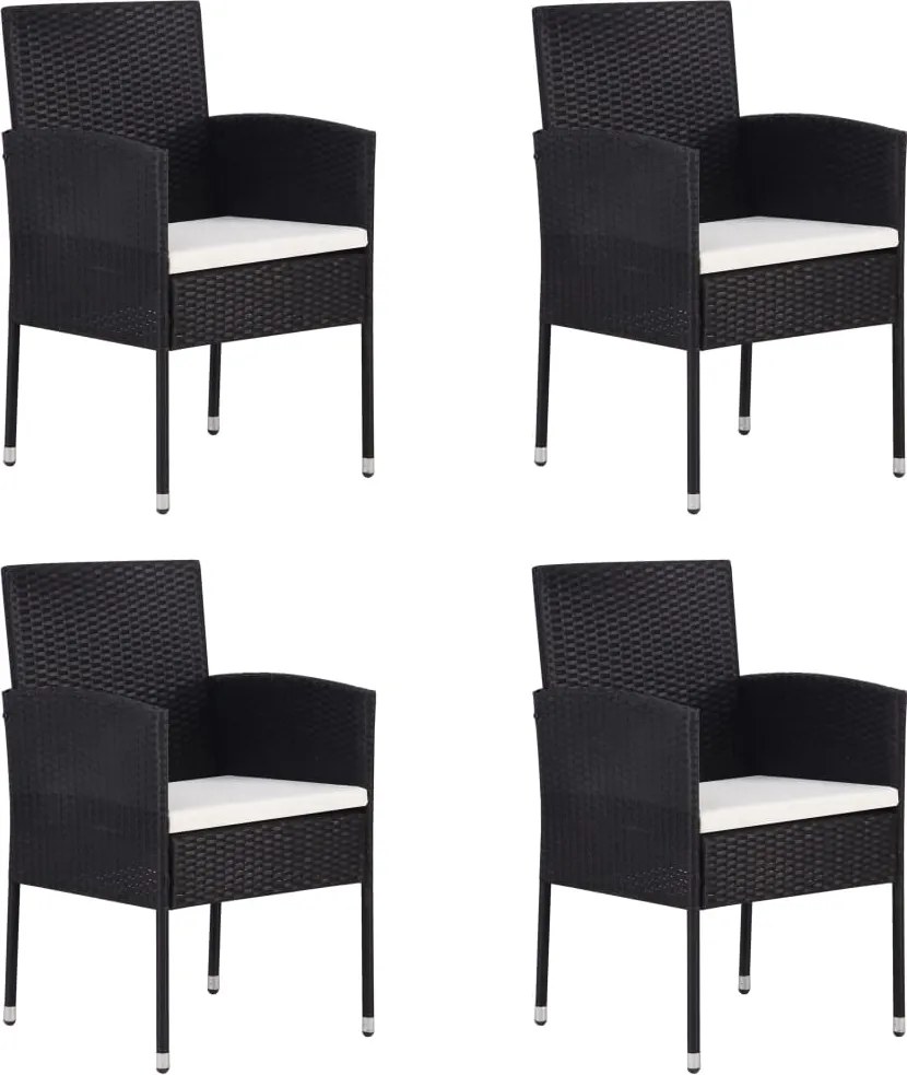 vidaXL 4 db fekete polyrattan kerti szék krémfehér párnákkal