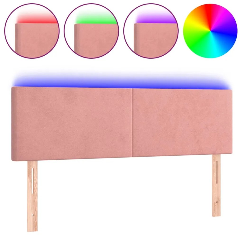 rózsaszín bársony LED-es fejtámla 144x5x78/88 cm