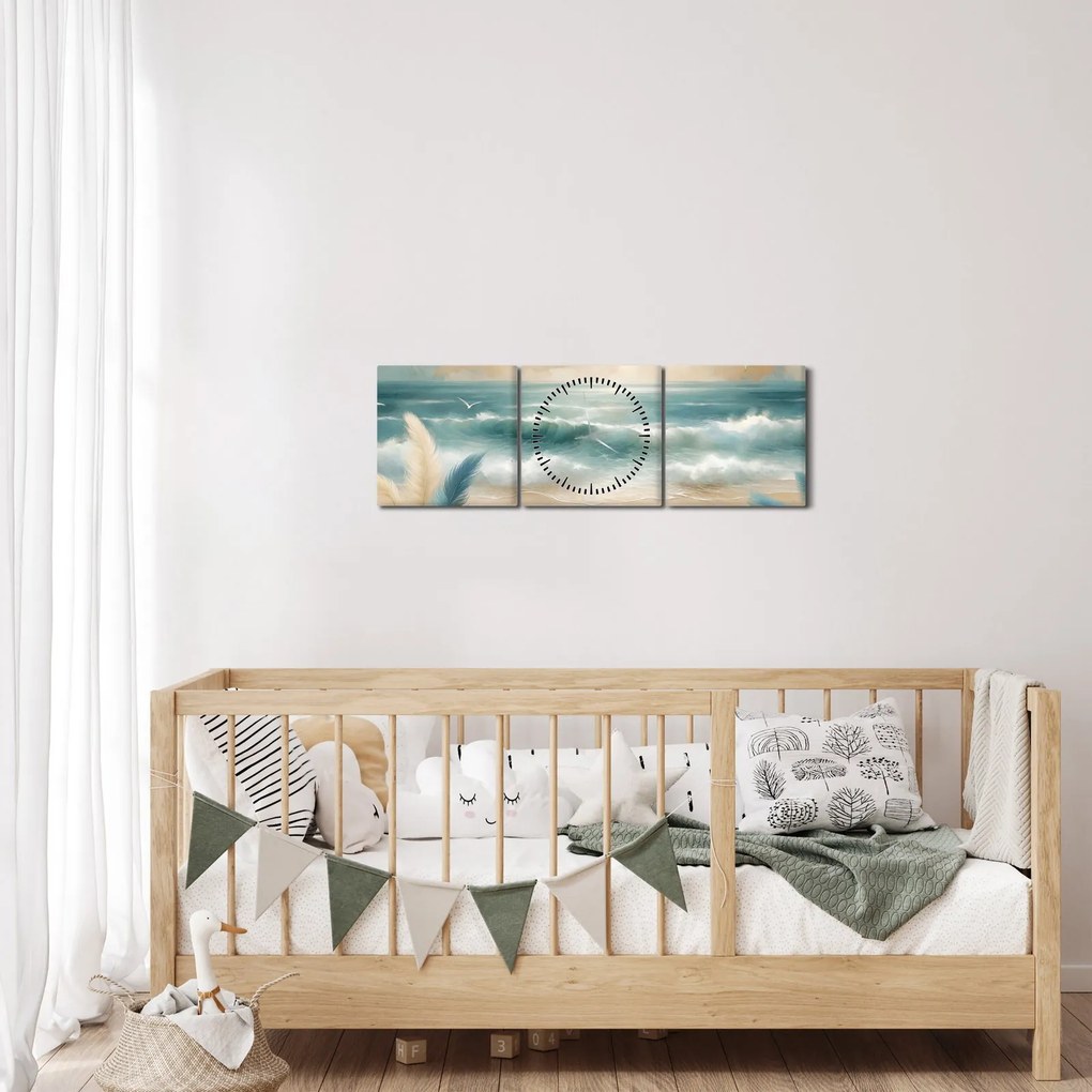 Kép – Festett strand lágy színekben (órával) (90x30 cm)