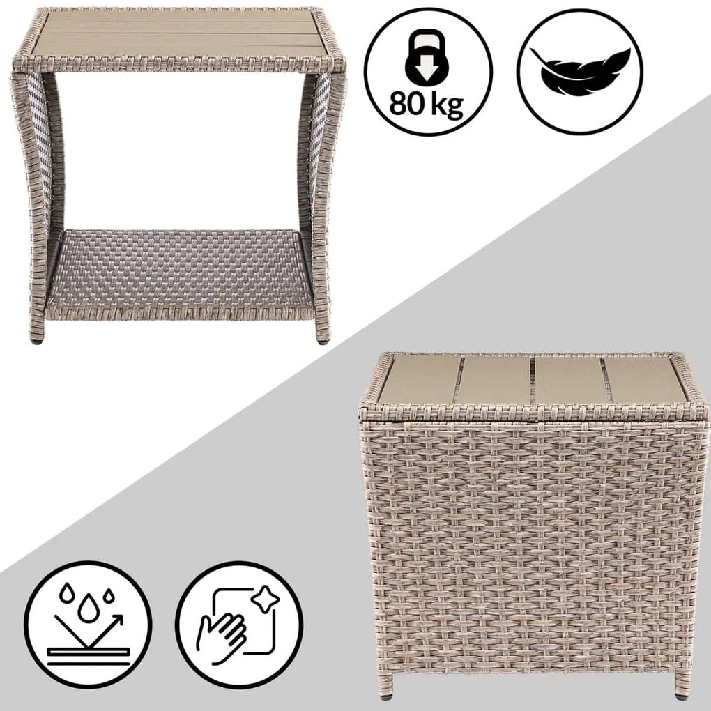 Casaria® Vedis polyrattan asztalka 45x45x40 cm - bézs