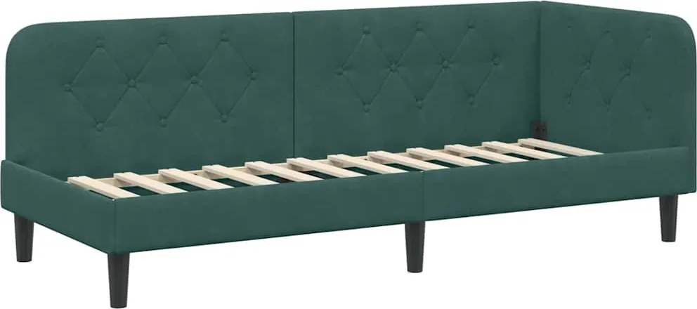 vidaXL Sarokágy keret fejtámlával Sötétzöld 80 x 200 cm Bársony