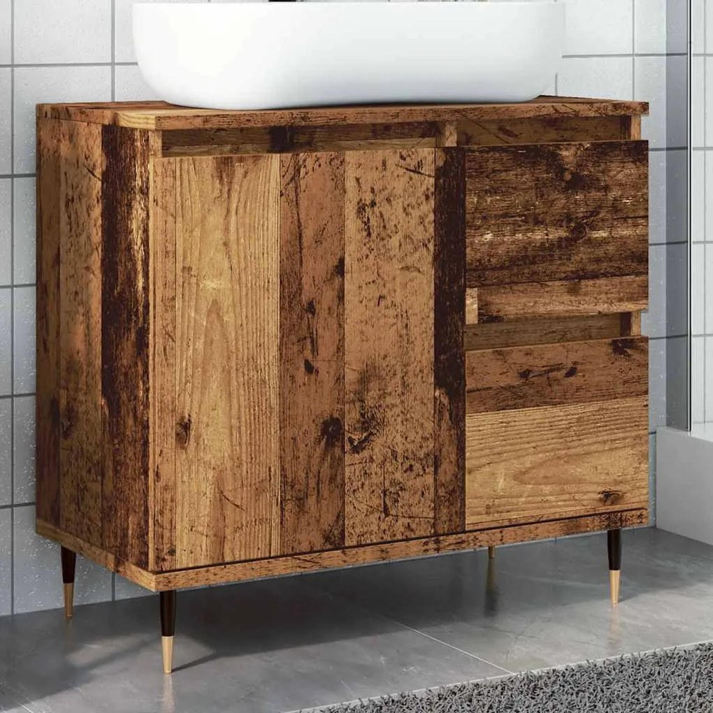 antik fa színű szerelt fa fürdőszobaszekrény 65 x 33 x 60 cm