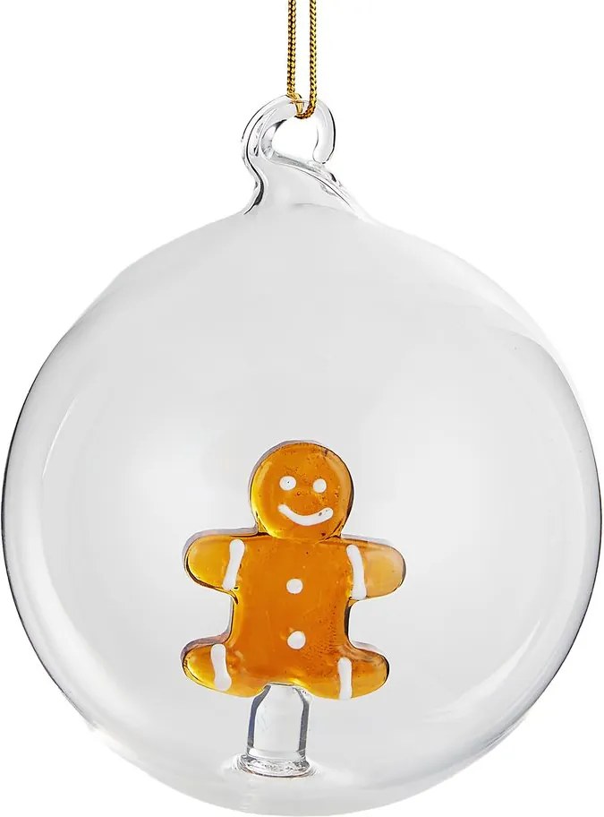 HANG ON üveg karácsonyfadísz Ø 9cm ,mézeskalács figura