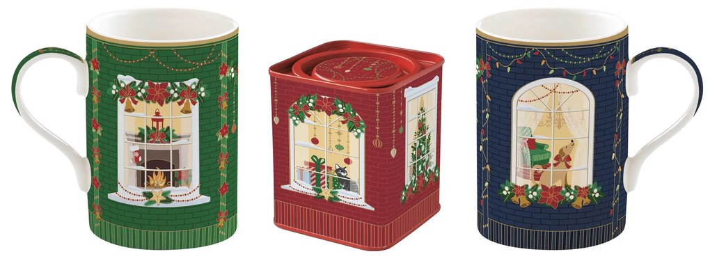 Karácsonyi porcelán bögre ajándék szett díszdobozban Festive Avenue