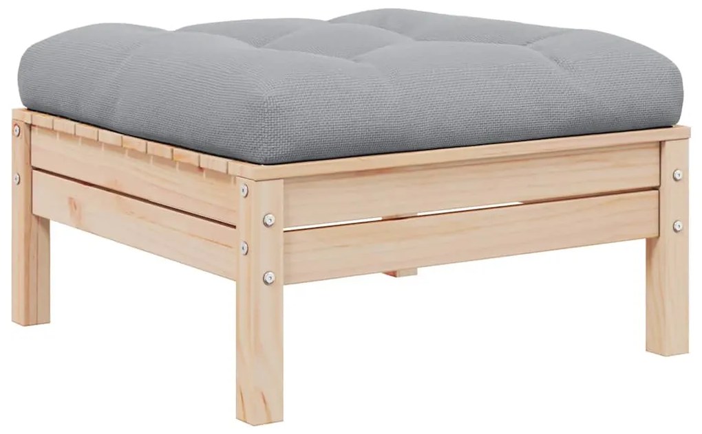 vidaXL tömör fenyőfa kerti lábzsámoly szürke párnával