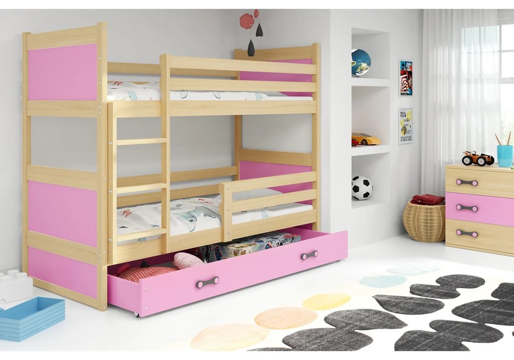 Gyerek emeletes ágy RICO 190x80 cm Fehér Rózsaszín