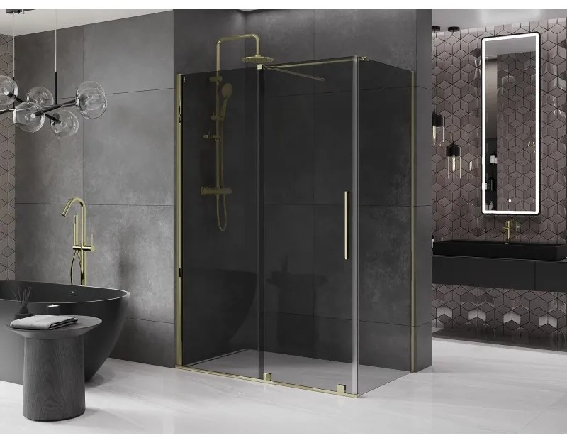 Mexen Velar, zuhanykabin tolóajtóval 140 x 85 cm, 8mm szürke üveg, arany fényes, 871-140-085-41-50